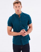 Teal Oxford Grandad Collar Shirt